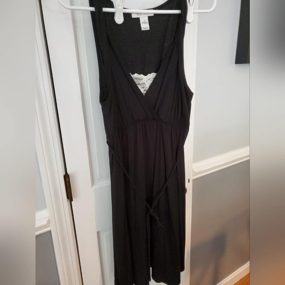 WHBM Sleeveless Black Dress with Ivory Lace Insert Size L